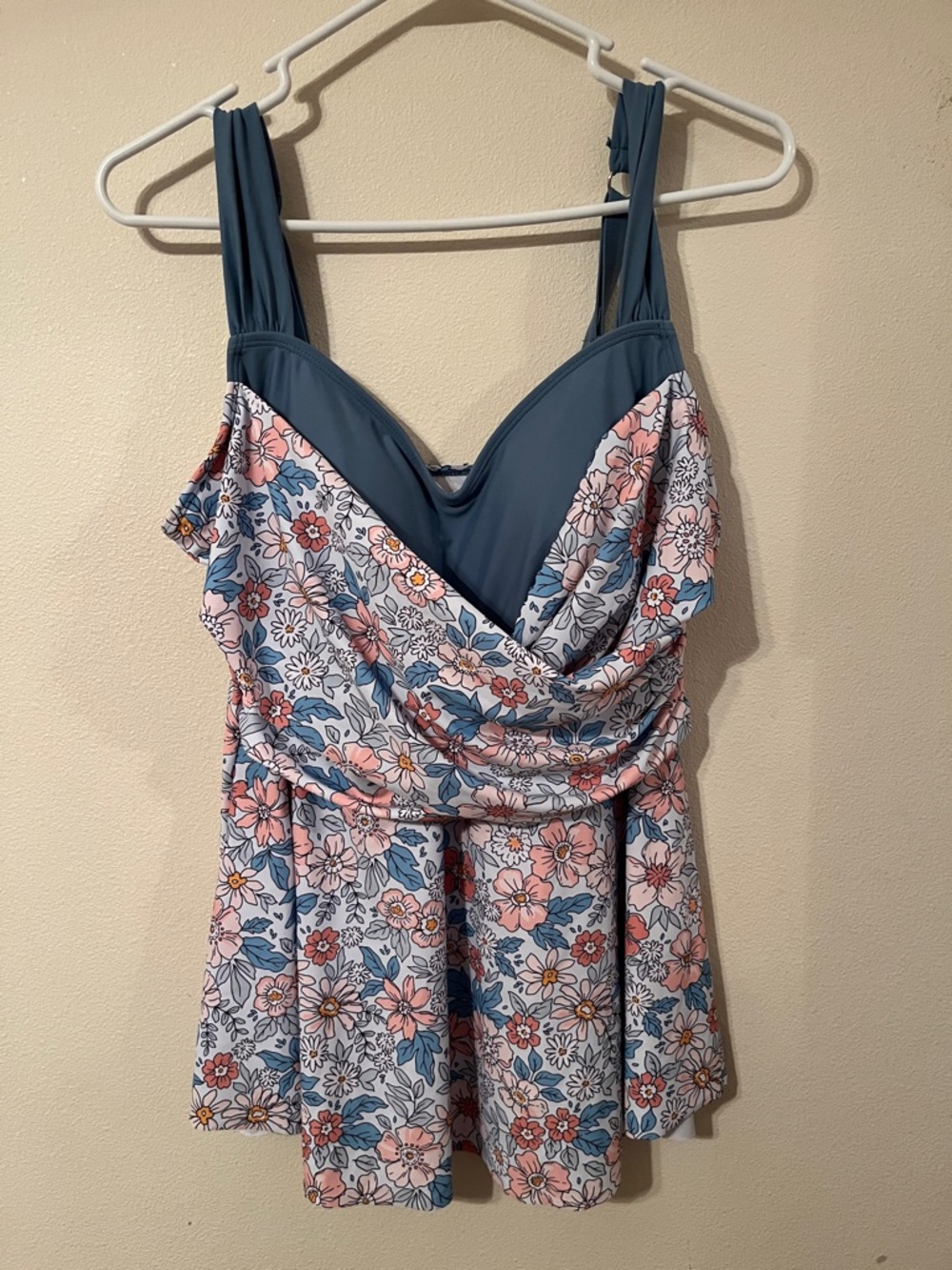 Floral Swim Camisole with Slate-Blue Bust